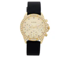 GUESS Women's 36mm Gemini Chronograph Silicone Watch - Black/Gold