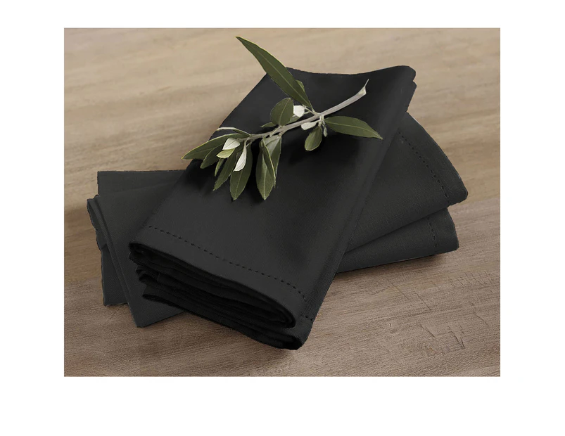 Rans Set of 4 Cotton Hemstitch Napkins - Black