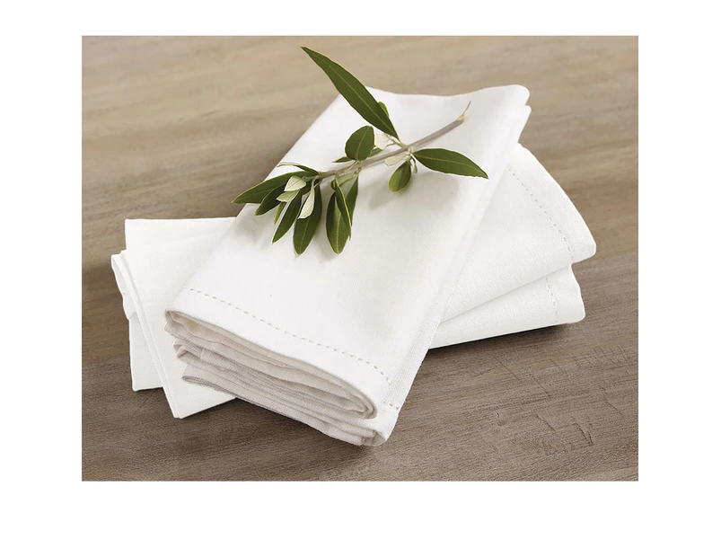 Rans Elegant Hemstitch 100% Cotton  Napkins | 45 cm x 45 cm | Set of 4 - White
