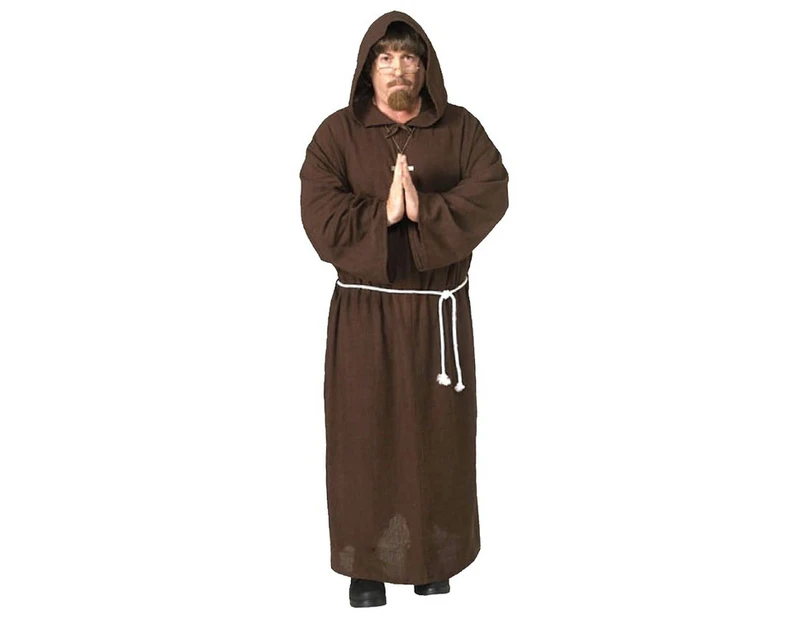Adult Monk Medieval Costume Mens Priest Hooded Robe Friar Fancy Dress ...