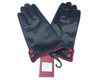 DENTS Ladies Kangaroo Leather GLOVES Button Cuff Silk Lining LL0043 Black Red