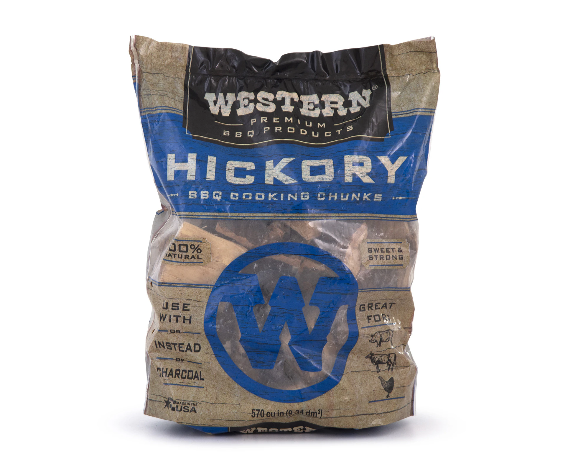 Western Hickory Smoking Wood Chunks - Made in the USA - 78055