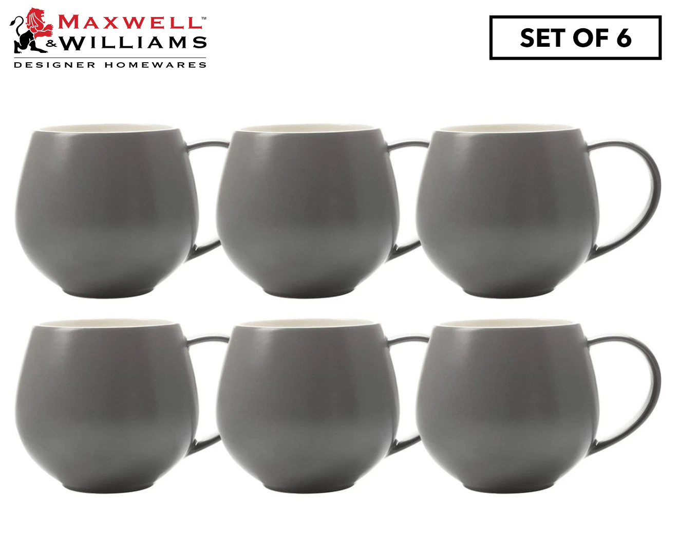 Set of 6 Maxwell & Williams 450mL Tint Snug Mugs - Charcoal