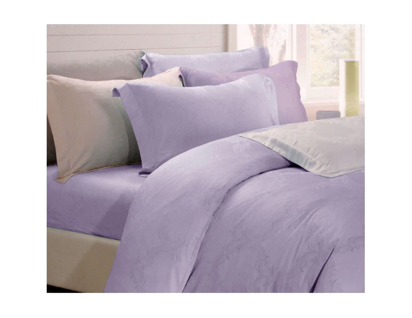 6 Piece Tencel Jacquard Bed Set Damask Lilac (Also Known as Purple) King