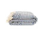La'Grace 100% Cotton Handloom Herringbone Weave Cotton Throws - Blue 150 x 125 cm