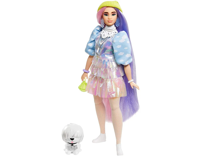 Barbie - Extra Doll in Shimmery Look with Pet Puppy Toy