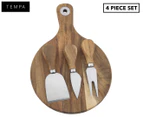 Tempa 4-Piece Fromagerie Round Cheese Board & Knife Set - Natural/Silver