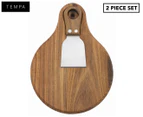 Tempa 2-Piece Fromagerie Round Cheese Board Set - Teak/Silver
