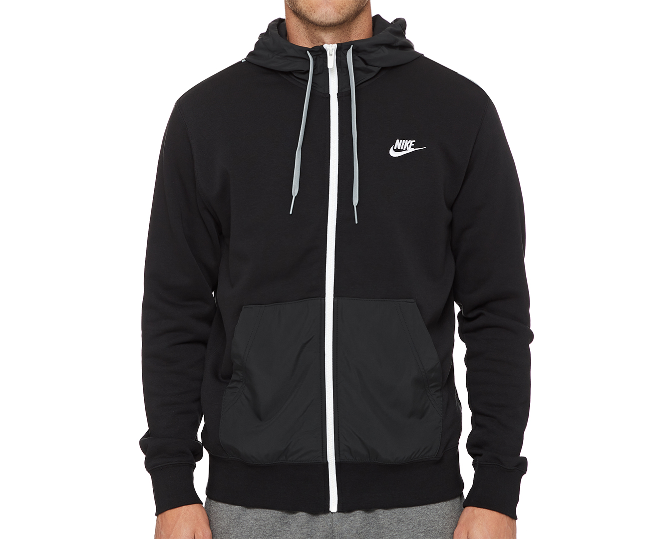 Nike Sportswear Men's Full Zip Hoodie - Black/Particle Grey/White ...