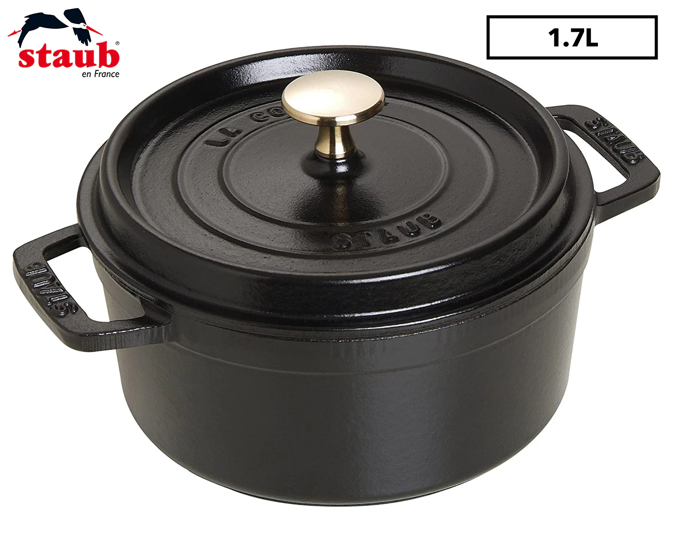 Staub 18cm/1.7L Cast Iron Round Cocotte Pot w/ Lid Induction Cookware Black