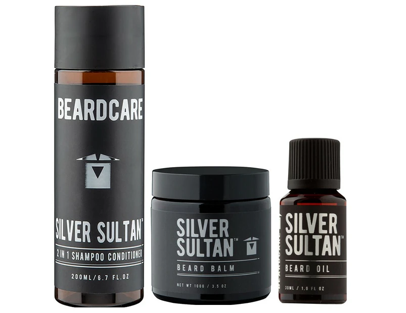 2 in 1 Beard Shampoo Conditioner Balm Bead Oil Silver Sultan