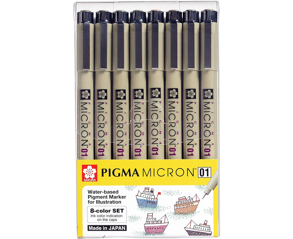 Blue Black and Green Sakura Pigma Micron Pack of 4-0.2mm Pigment Fineliners Red 