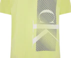 Calvin Klein Jeans Youth Boys' Slice Monogram Logo Crew Neck Tee / T-Shirt / Tshirt - Sunny Lime