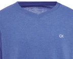 Calvin Klein Jeans Youth Boys' Solid CK Embroidery V-Neck Tee / T-Shirt / Tshirt - Regatta Blue Heather
