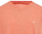 Calvin Klein Jeans Youth Boys' Solid CK Embroidery V-Neck Tee / T-Shirt / Tshirt - Ember Glow Heather Red