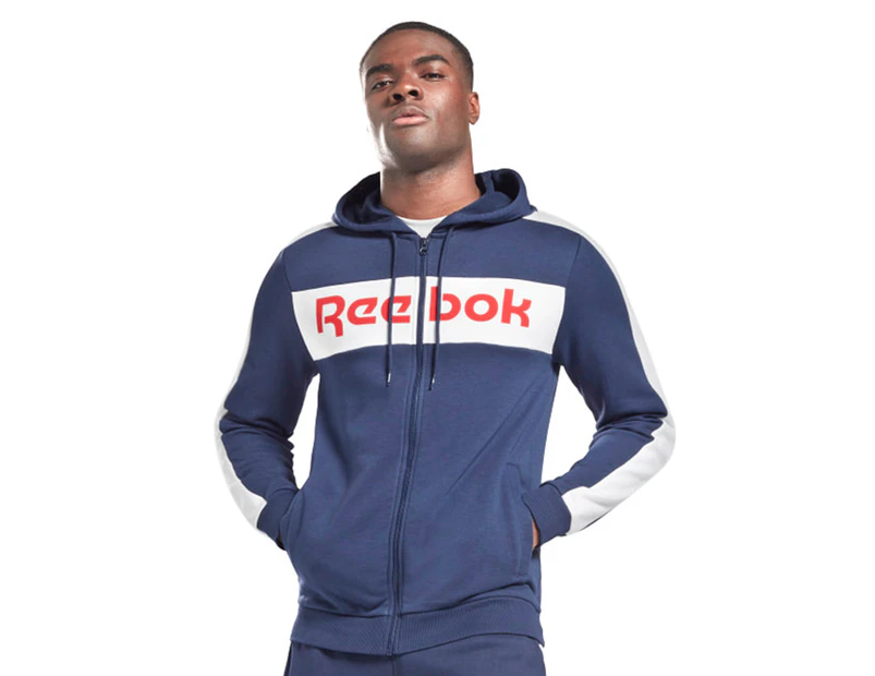 Reebok Men's Training Essentials Linear Logo Zip-Up Hoodie - Vector Navy/White