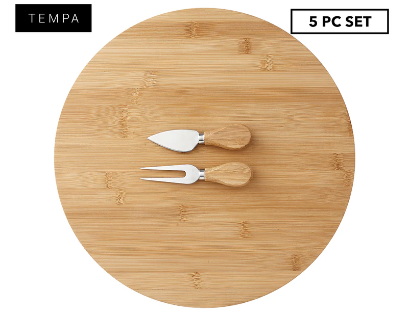 Tempa 5-Piece Fromagerie Spinning Cheese Board Serving Set - Natural/Silver