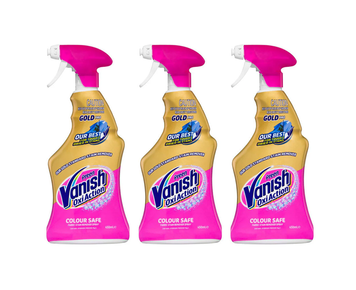 3 x Vanish Preen Oxi Action 450ml Gold Colour Safe Stain Remover for Clothes