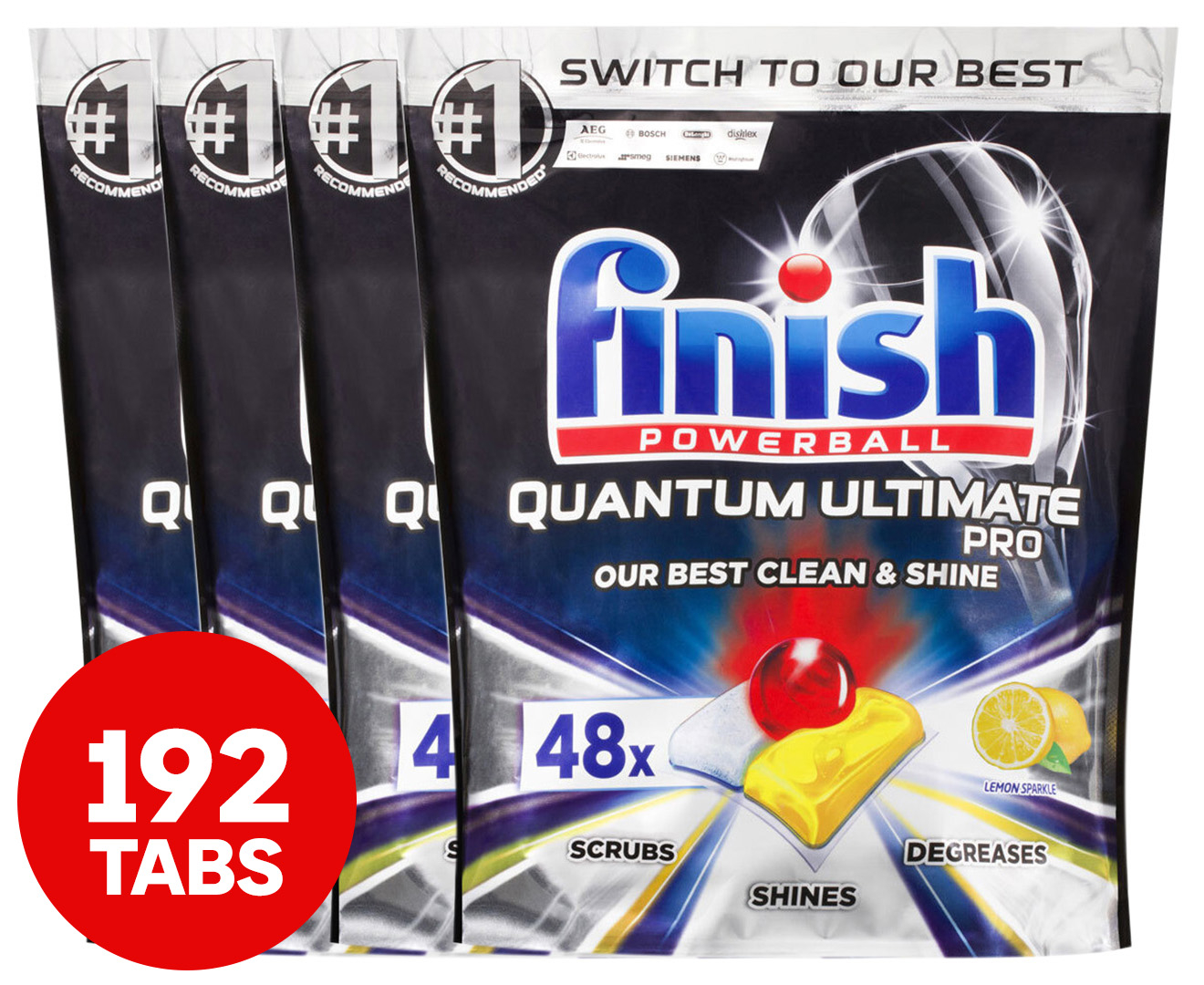 4 X 48pk Finish Powerball Quantum Ultimate Pro Dishwashing Tablets Lemon Sparkle Nz