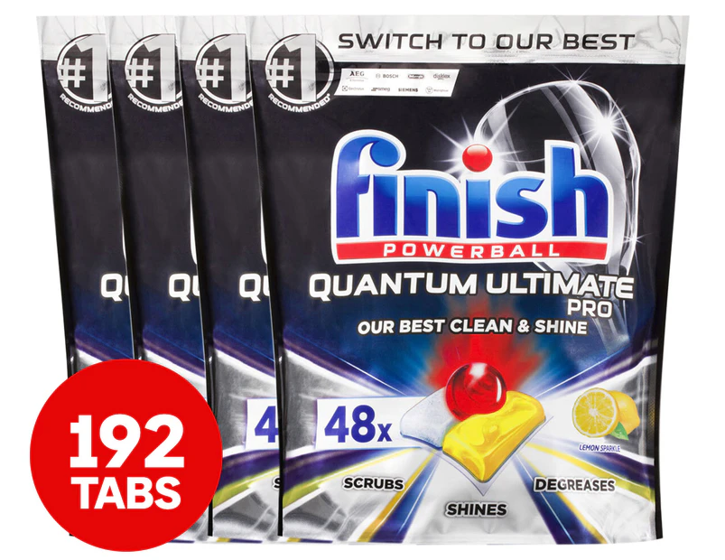 4 x 48pk Finish Powerball Quantum Ultimate Pro Dishwashing Tablets Lemon Sparkle