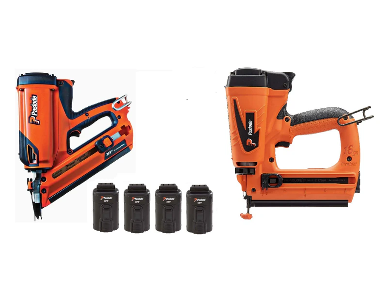 PASLODE CORDLESS LI-ION FRAMER & STRAIGHT FINISH NAILER KIT (4 BATTERIES) 906300 & 916000