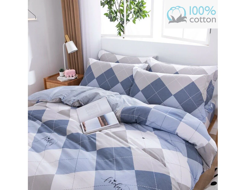 Geometric Blue Grey 100% Cotton- Single/King Single/Double/Queen/King/Super King - Quilt Cover Set