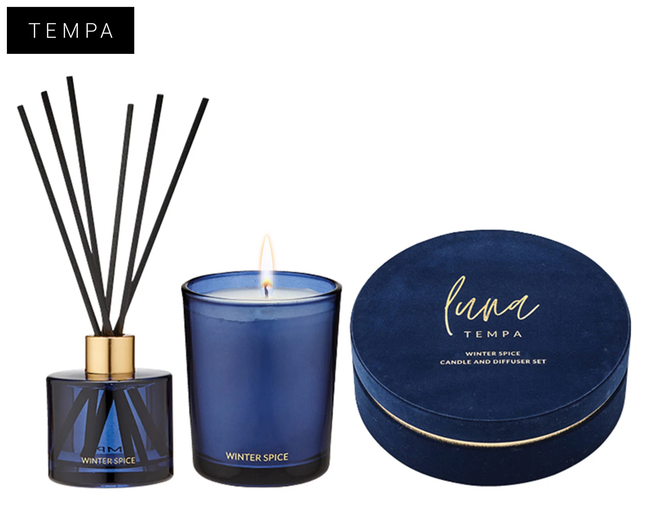 Tempa Luna Winter Spice Candle/Reed Diffuser Air Scent Home Fragrance Décor Set