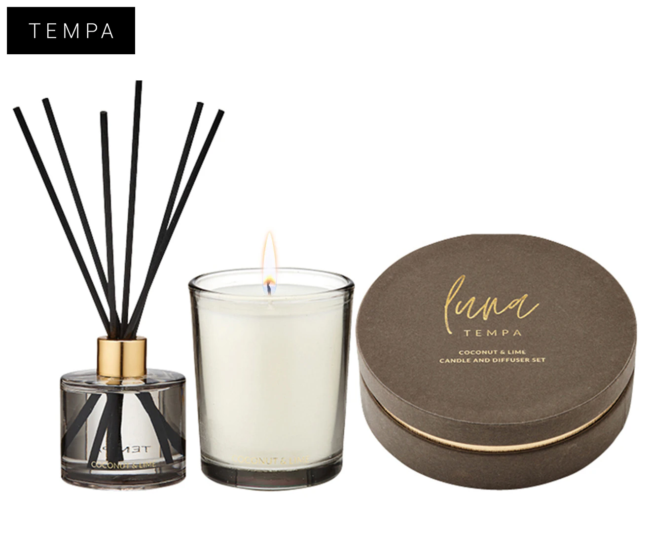 Tempa Luna Coconut & Lime Candle/Reed Diffuser Scent Home Fragrance Décor Set