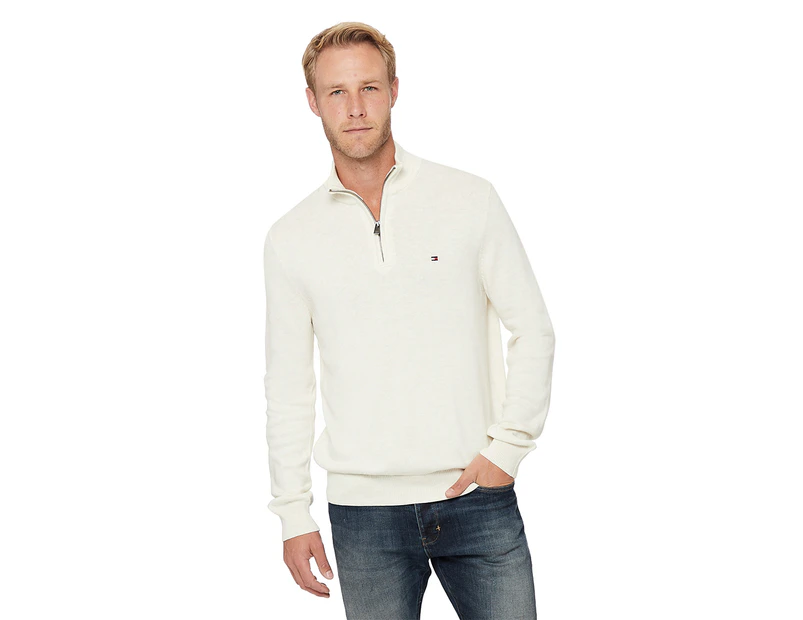 Tommy Hilfiger Men's Barry Solid Quarter Zip Sweater - Snow White