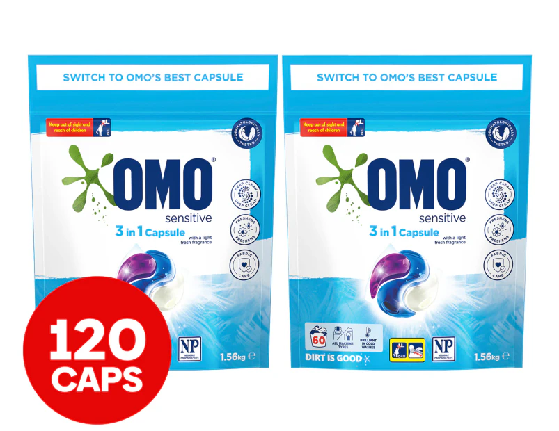 2 x OMO Sensitive 3-in-1 Laundry Detergent Capsules 60 Caps