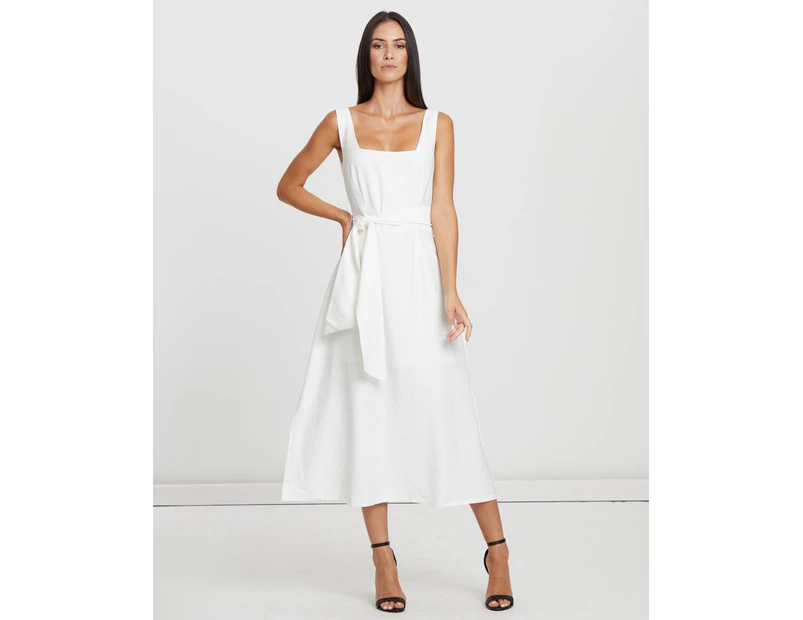 WILLA Women's Charles Square Neck Dress - White - Midi Dress
