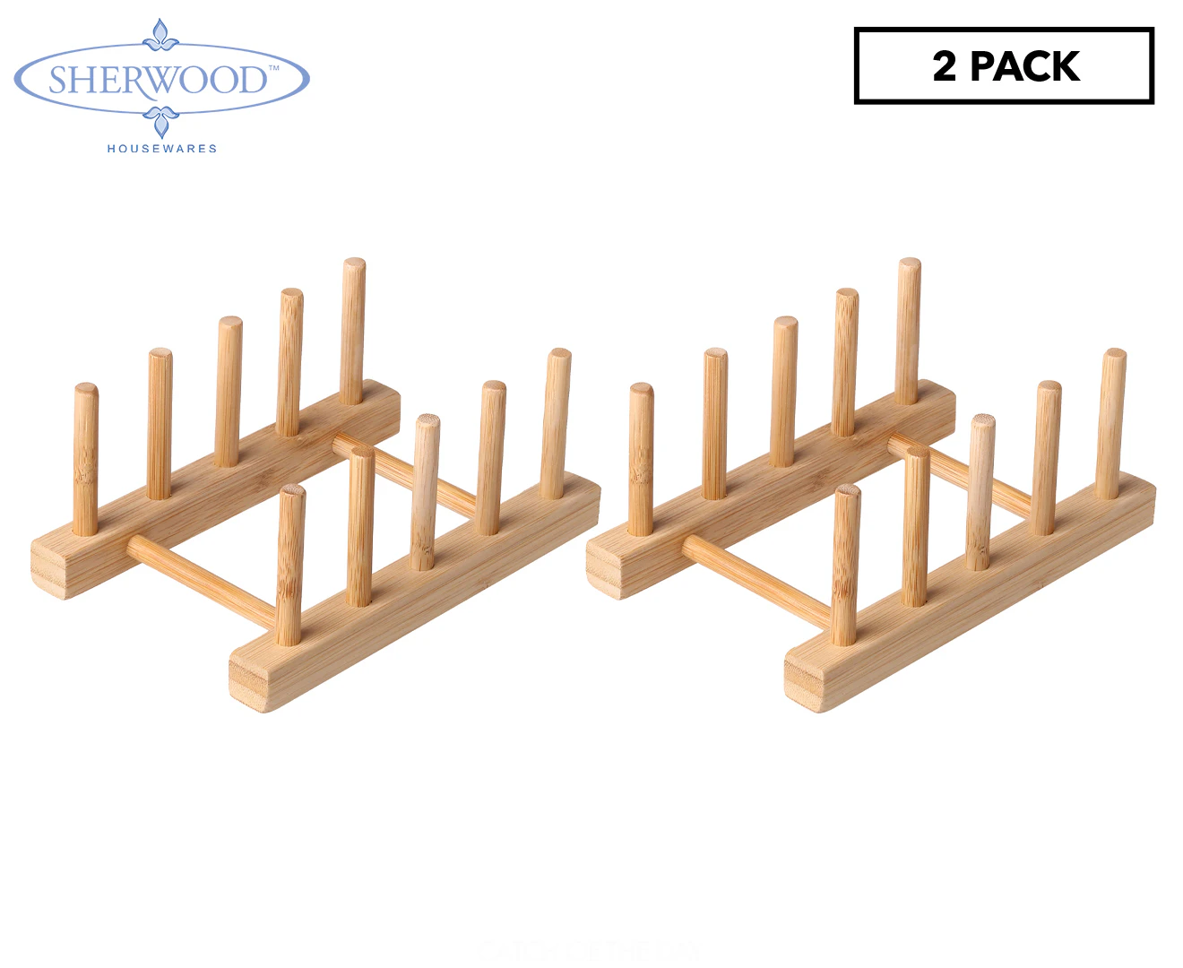 Sherwood Home 2 Pack Bamboo Standing Plate Rack - Natural Brown - 18x11.5x7.5cm