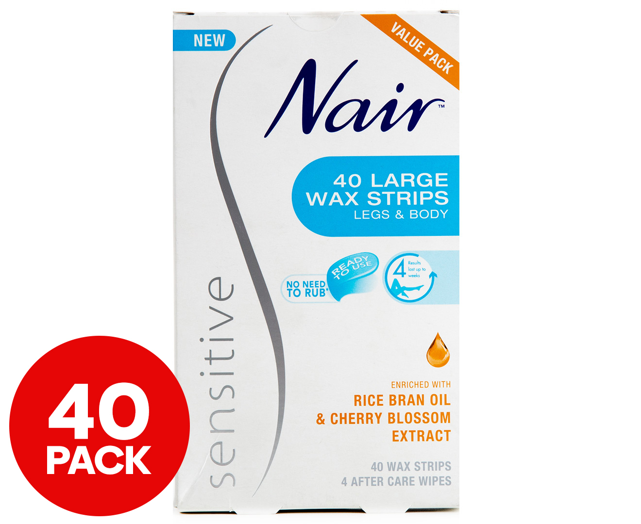 Nair Sensitive Large Wax Strips Legs And Body 40 Pack Nz