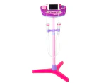 Music Play Karaoke Machine Toys Kids With 2 Microphones Adjustable Stand Set -Pink