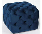 Button tufted velvet square ottoman/ footstool - navy blue