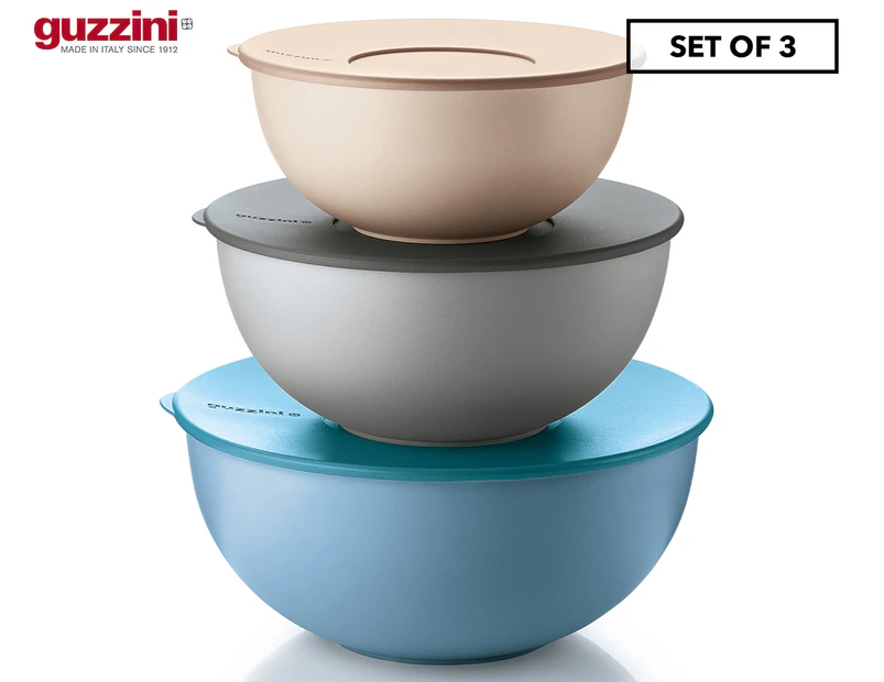 Set of 3 Guzzini Bowl Containers w/ Lids - Cream/Grey/Blue