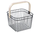Boxsweden Medium Wire Storage Basket w/ Birch Wood Handle - Black