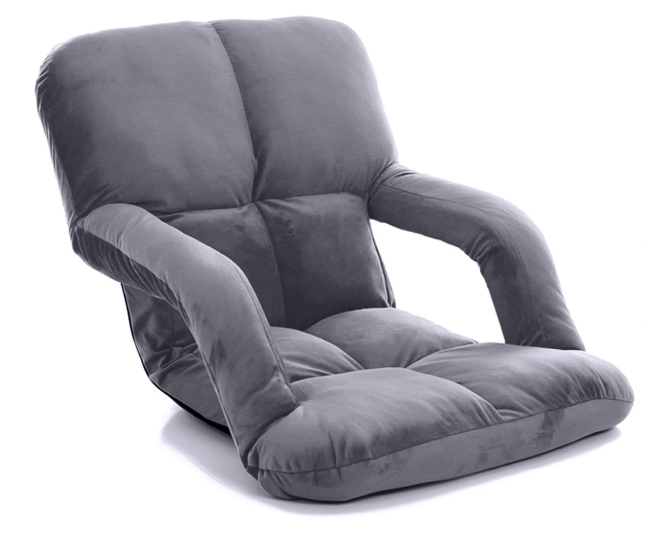 SOGA Foldable Lounge Cushion Adjustable Floor Lazy Recliner Chair with Armrest Grey