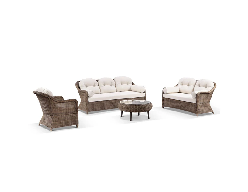 Outdoor Plantation Outdoor Wicker 3+2+1 Seater Lounge Set With Coffee Table - Outdoor Wicker Lounges - Brushed Wheat with Cream