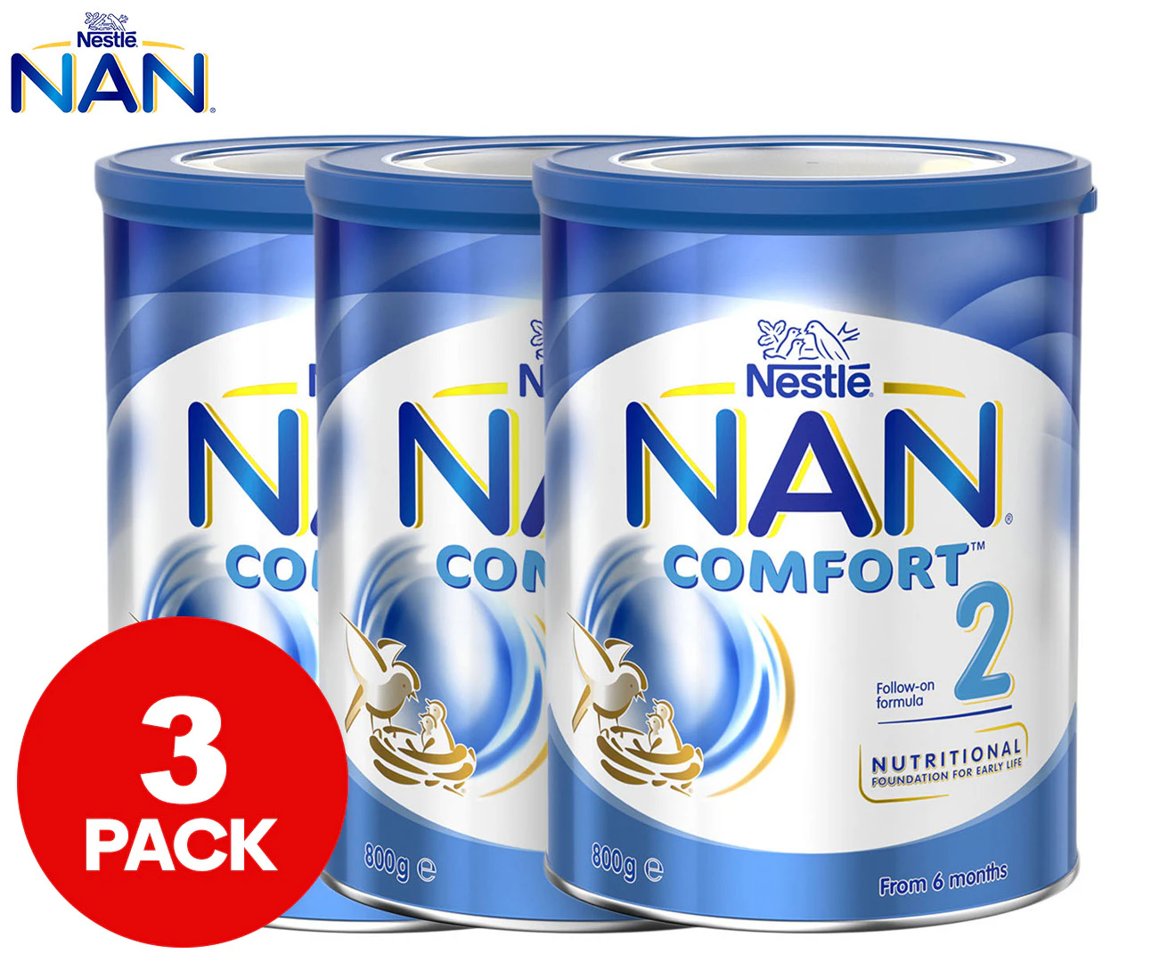 3 x Nestlé NAN COMFORT 1 Suitable From Birth Starter Baby Formula Powder  800g