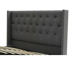 Premium Fabric Gas Lift Storage Wing Bed Frame With Studs - Grey