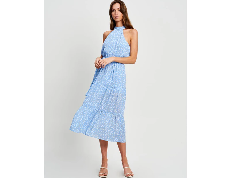 TUSSAH Women's Karlia Midi Dress - Blue Leaves - Midi Dress