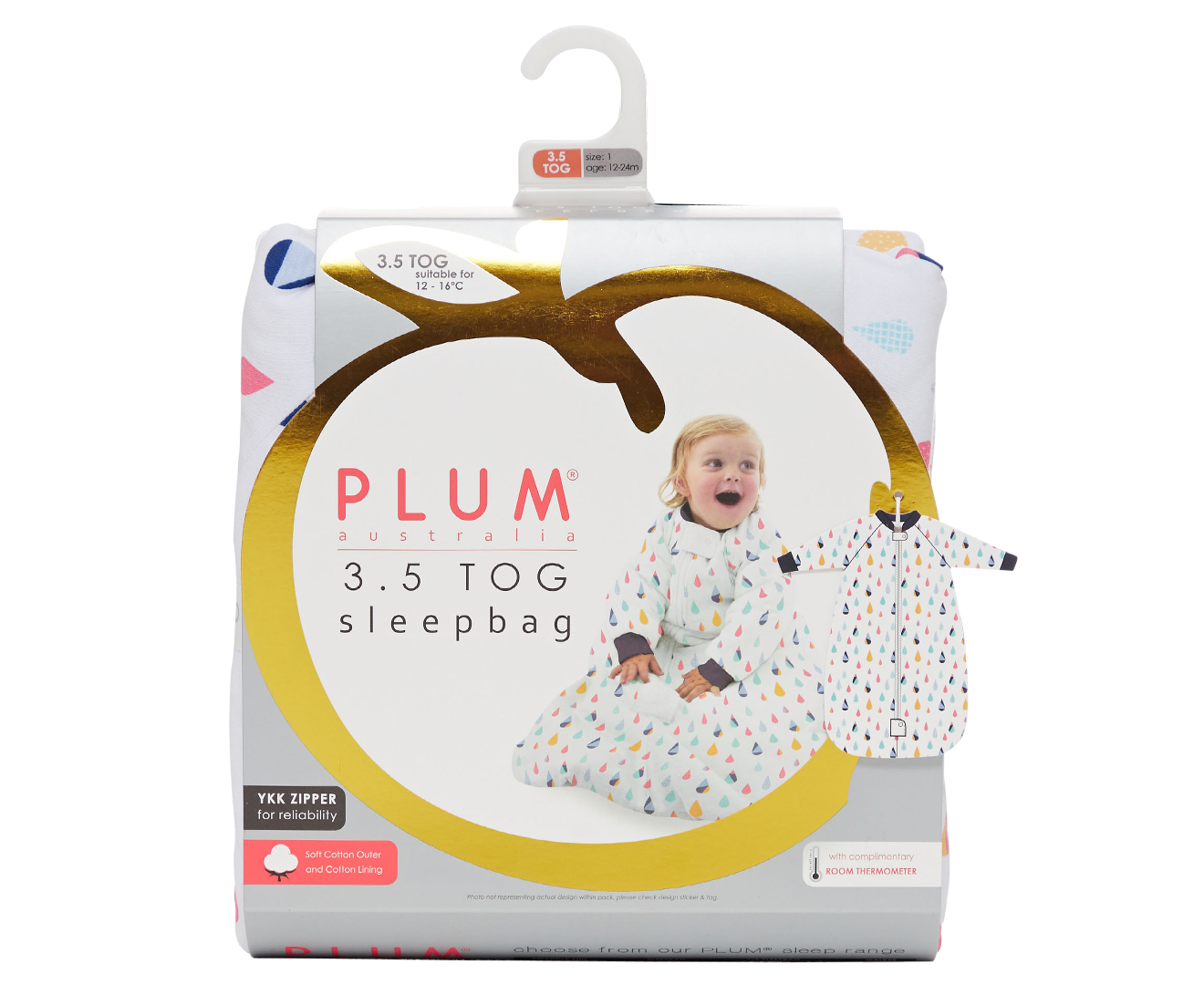 Plum Raindrops Long Sleeve 3.5 Tog Baby Sleep Bag White Multi Catch