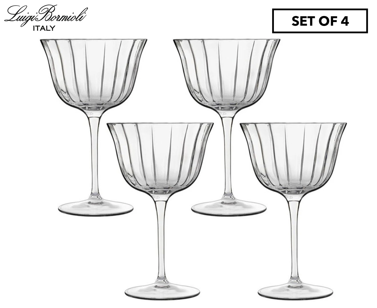 4pc Luigi Bormioli Bach Retro Fizz 260ml Stemware Cocktail Glasses Set Clear