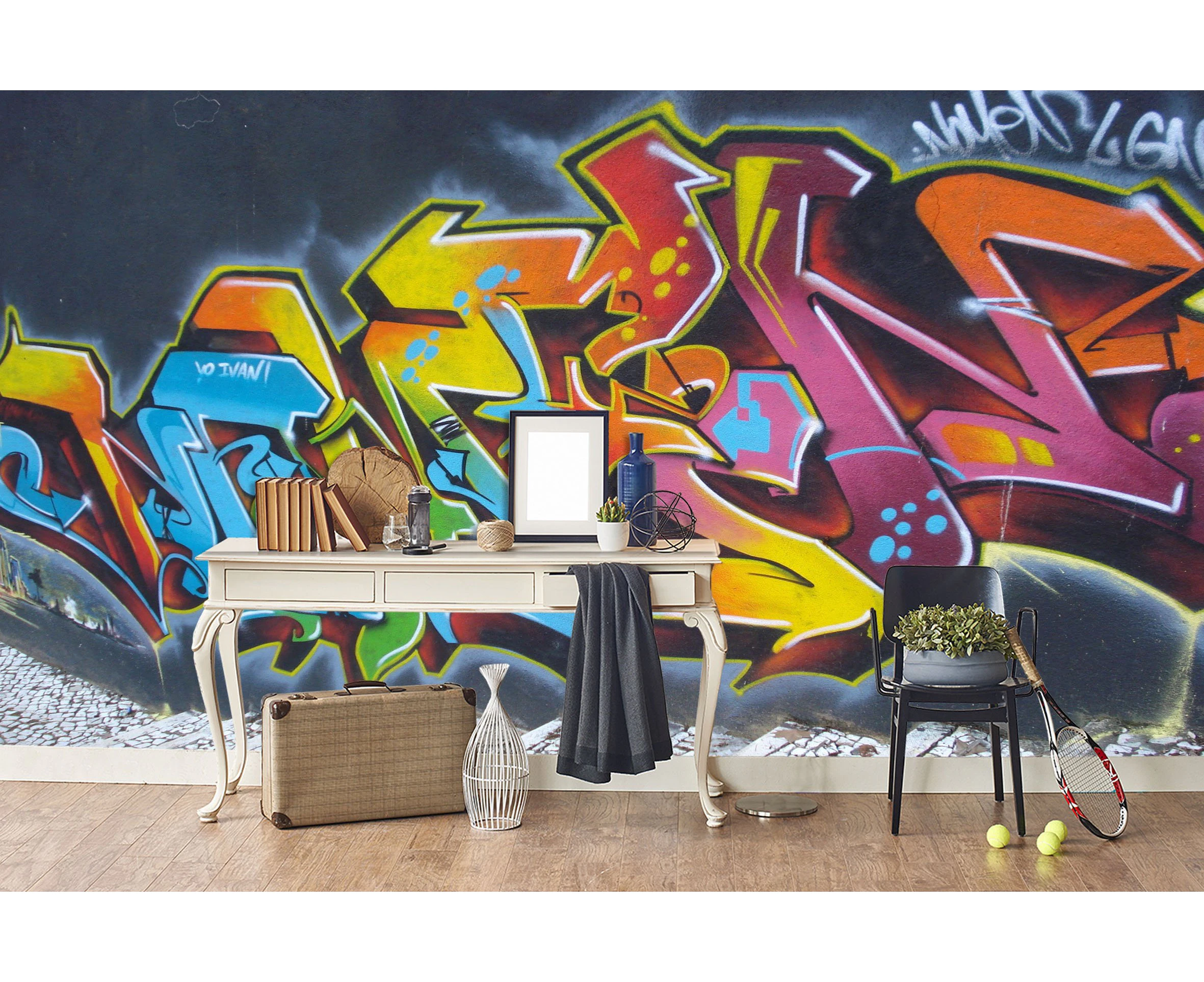 Jess Art Decoration 3D Abstract Colorful Slogan Graffiti Wall Mural Wallpaper 130