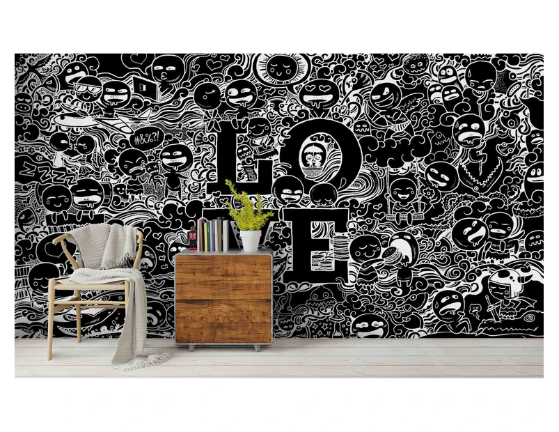 Jess Art Decoration 3D Black White Graffiti Art Character Letter Wall Mural Wallpaper Zy D91