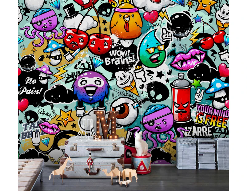 Jess Art Decoration 3D Cartoon Graffiti Octopus Brain Spray Can Wall Mural  Wallpaper Sf07 .au