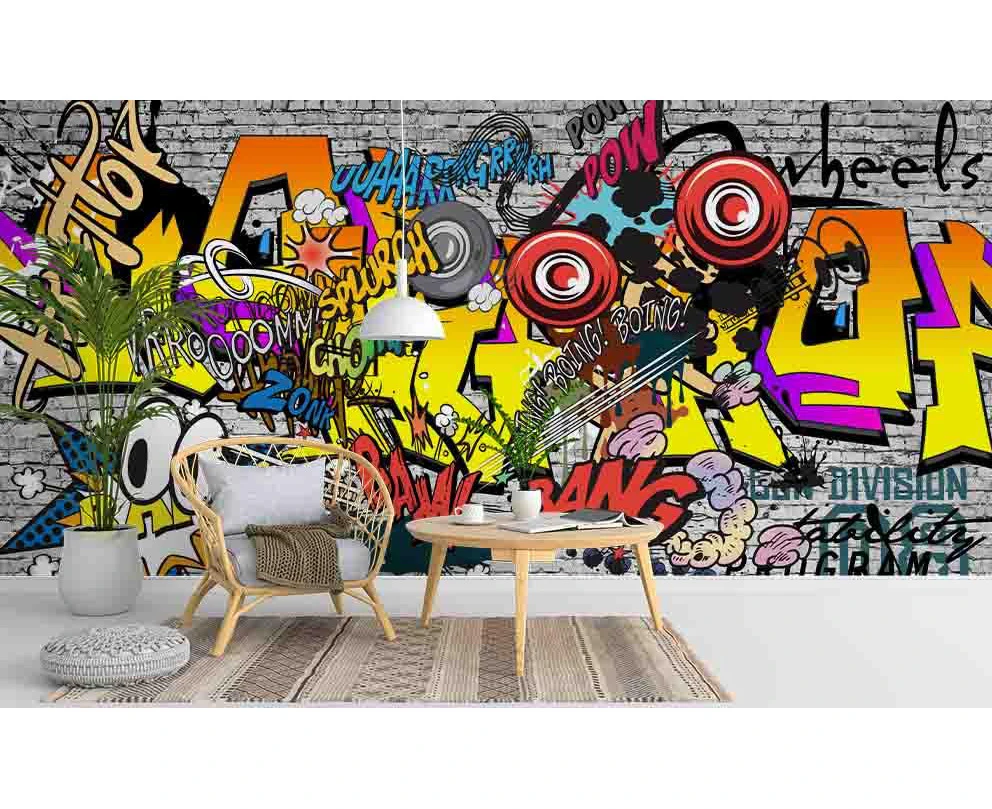 Jess Art Decoration 3D Brick Colorful Graffiti Wall Mural Wallpaper 228