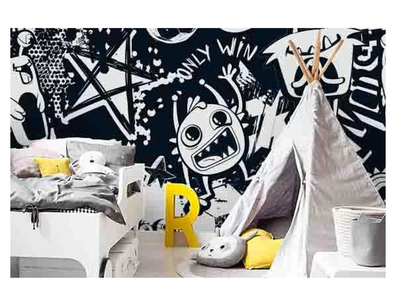Jess Art Decoration 3D Graffiti Art Black White Abstract Wall Mural Wallpaper Zy D61