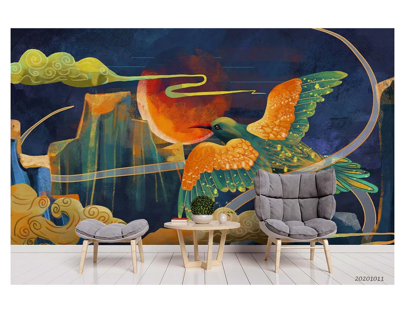 Jess Art Decoration 3D Chinese Style Sun Mountain Bird Cloud Wall Mural  Wallpaper Wj 3349 .au